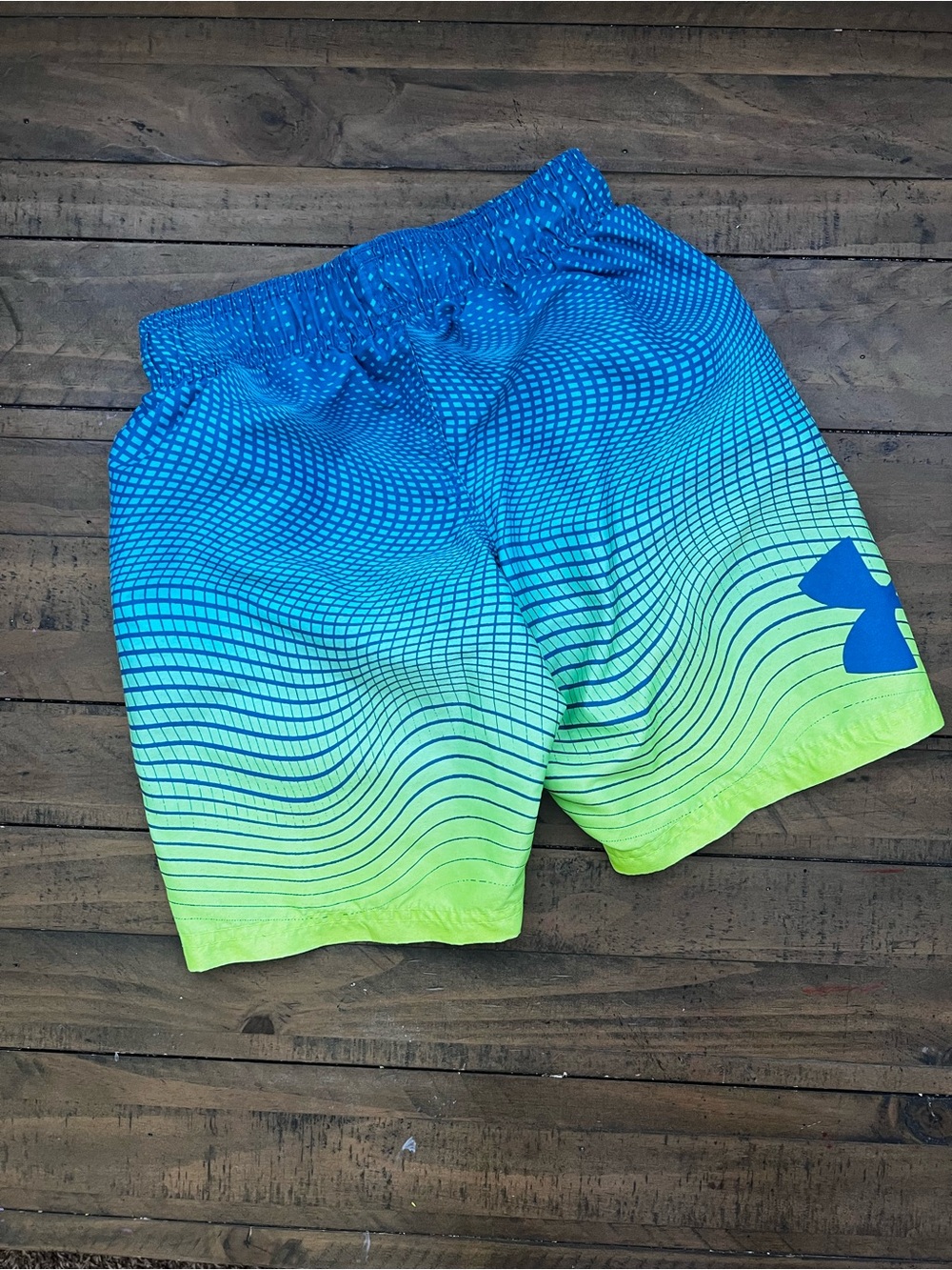 Under Armour Boys' Blue & Neon Green Swim Shorts - Picture 2 of 3